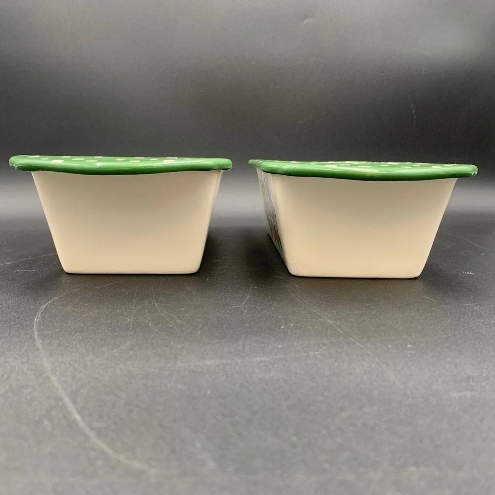 Pioneer Woman Rose Shadow Loaf Pan Set of 2 Stoneware Green Polka Dot Floral